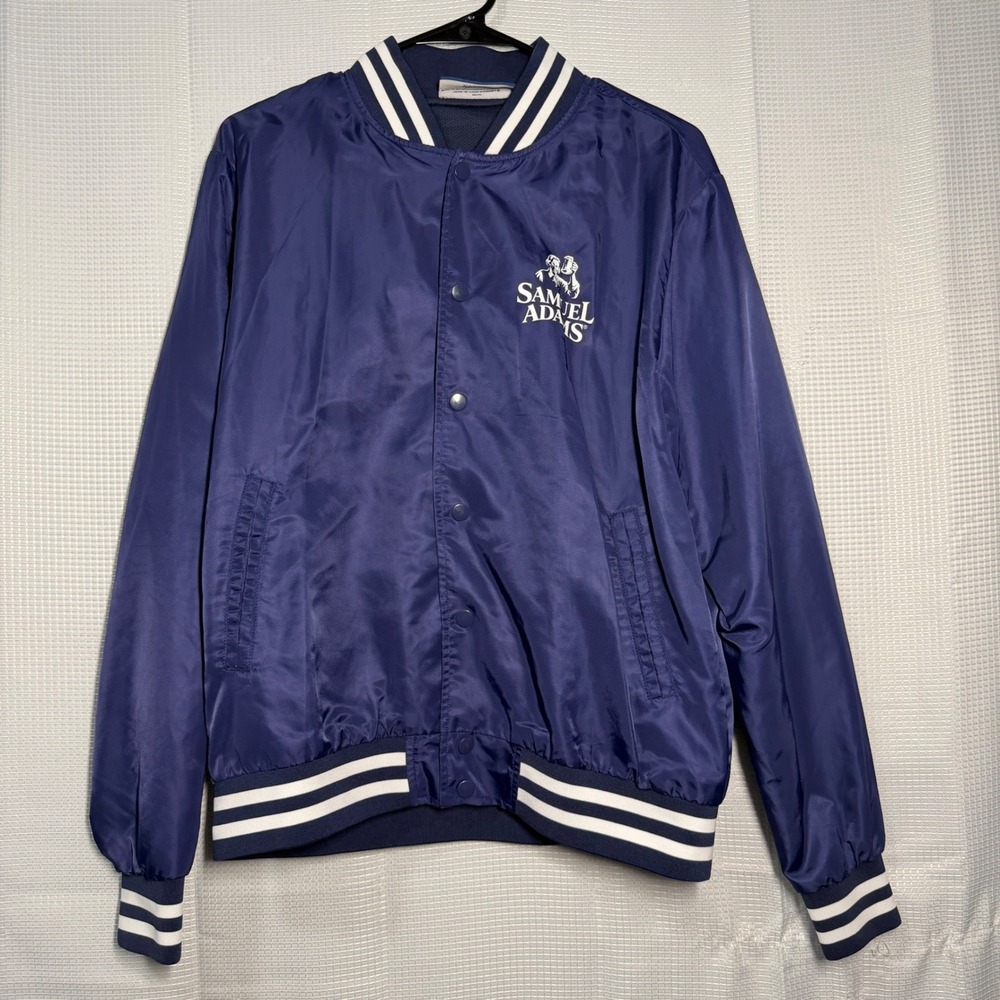 Samuel Adams Bomber Jacket Medium Navy‎ Blue Brackets & Beers 23 Snap Front